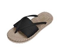 Sandales élégantes pour femme - Sandales plates confortables - Sandales d'été à bout ouvert - Sandales décontractées en lin - Antidérapantes - Pour la plage, les voyages, les vacances, Noir , 38 EU