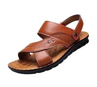 Sandales en cuir à bout ouvert pour homme - Sandales de plage en plein air - Pantoufles décontractées à deux utilisations - Chaussures d'été grande taille, marron, 38 2/3 EU