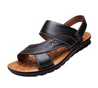 Sandales en cuir à bout ouvert pour homme - Sandales de plage en plein air - Pantoufles décontractées à deux utilisations - Chaussures d'été grande taille, Noir , 42 1/3 EU