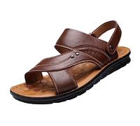 Sandales en cuir à bout ouvert pour homme - Sandales de plage en plein air - Pantoufles décontractées à deux utilisations - Chaussures d'été grande taille, marron foncé, 42 1/3 EU