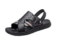 Sandales en cuir de vache pour hommes respirant fond doux antidérapant chaussons de sport nautique à double usage (Noir,40)