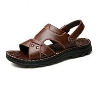 Sandales en cuir for hommes, sandales de randonnée en plein air à bout ouvert, sandales de plage imperméables, sandales de sport avec sangles de cheville réglables (Color : Brown, Size : EU 44/US 10