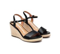 Sandales en Cuir Noir avec Talon COMPENSÉ en Jute pour Femme ZHEPE