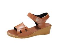 Sandales en cuir pour femme - Sandales compensées à bout ouvert - Sandales orthopédiques respirantes - Sandales simples pour femme - Talons hauts - Sandales de loisirs - Tailles 36 à 43, marron, 43 EU