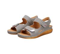 Sandales en cuir pour femme - Sandales compensées unies à double sangle - Coupe large - Confortable - Chaussures de sport de plein air - Semelle souple - Chaussures d'été - Chaussures de plage