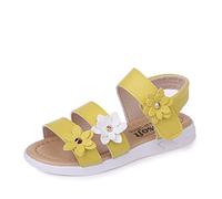 Sandales en cuir pour fille - Chaussures d'été - Sandales à fleurs - Sandales de plage - Sandales décontractées - Semelle en caoutchouc - Chaussures plates pour enfant, jaune, 33 EU
