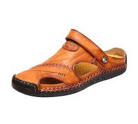 Sandales en cuir pour homme - Chaussures de loisirs d'été pour homme - Porosité - Confortables - Sandales de plage d'intérieur et d'extérieur pour l'été - Sandales plates Baotou épaisses en cuir
