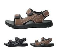 Sandales en cuir pour homme - Faciles à attacher - Sandales de sport antidérapantes - Coupe large - Bout ouvert - Pantoufles confortables - Pantoufles de pêcheur - Chaussures d'été - Chaussures de