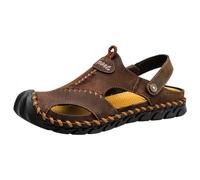 Sandales en cuir pour homme - Sandales de sport fermées - Sangle de talon réglable - Sandales de randonnée pour homme - Chaussons d'été larges - Chaussures de jardin - Chaussures de plage - Tongs