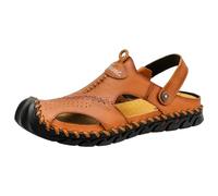 Sandales en cuir pour homme - Sandales de sport fermées - Sangle de talon réglable - Sandales de randonnée pour homme - Chaussons d'été larges - Chaussures de jardin - Chaussures de plage - Tongs