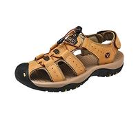 Sandales en cuir pour hommes pour l'extérieur, été, marche, plage, randonnée, pêche, pieds nus - Chaussures en cuir pour hommes - Taille 14 large pour hommes grands et forts, jaune, 38 2/3 EU