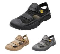Sandales en maille pour homme - Sandales d'été pour homme - Chaussures de plage à bout fermé - Respirantes - Légères - Antidérapantes - Avec fermeture tactile, kaki, 42 1/3 EU