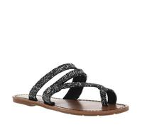 Sandales entre-doigts à glitter argent et noir, plates à première pur cuir 38