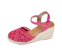 Sandales épaisses pour femme - Talon compensé - Boucle réglable - Sandales compensées confortables avec talon - Semelle en lin - Sandales compensées fermées à l'avant, Rose, 39 EU