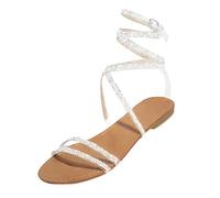 Sandales esclave pour femme, mollet, bohème, sandales d'été, Blanc, 41 EU