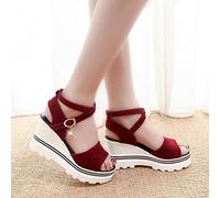 Sandales Espadrilles À Plateforme avec Bride À la Cheville,Sandales simples à talons hauts, chaussures confortables pour femmes à bout ouvert, rouge, 38,Femmes D'été Wedge Sandales à plateforme