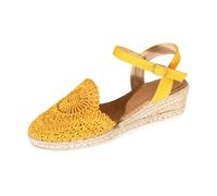 Sandales espadrilles compensées en crochet pour femme - Bout fermé - Sangle de cheville - Chaussures décontractées tressées, jaune, 37 EU
