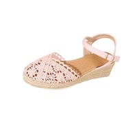 Sandales espadrilles compensées en crochet pour femme - Style chic - Bout fermé - Sangle de cheville - Pour la plage, les vacances d'été, rose, 36.5 EU