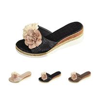 Sandales espadrilles compensées pour femme - Bout ouvert - Confortables - Chaussures à talons plats - À enfiler - Pour l'intérieur et l'extérieur - Pour l'été, Noir , 36.5 EU