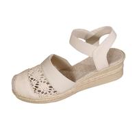 Sandales espadrilles compensées pour femme | Chaussures d'été élégantes en dentelle au crochet avec sangle de cheville | Chaussures de vacances confortables, blanc, 37.5 EU