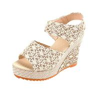Sandales Espadrilles Femme Été Confortable Sandale Femmes Talon Compensé Compensées Mules Talon Plateforme Chaussures de Bout Ouvert d'été Espadrilles pour Maison Piscine Plage Vacances Pas Cher