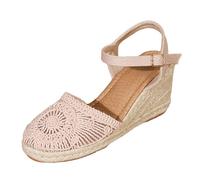 Sandales espadrilles pour femme - Fermées sur le devant - Avec talon compensé - Chaussures d'été bohème - Sandales compensées antidérapantes - Sandales larges - Talons hauts, Rose, 37 EU