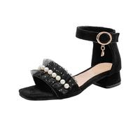 Sandales et claquettes pour filles 2026 - Chaussures pour enfants - Talon épais - Bouts ouverts - Tendance - Mignonnes et élégantes - Confortables - Paillettes, Noir , 36.5 EU