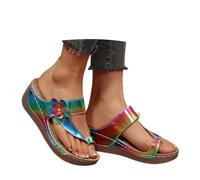 Sandales Et Mules Femme Été Confortable Sandale Chaussures Confort Chic Compensées Scratch Ajustable Slippers Tong Piscine Romaines Plates Slip-On Bout Ouvert Motif Floral Orthopédiques Multicolour Si