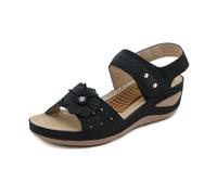 Sandales et Mules Femmes Été Confortable Pantoufles Sandales Compensées Été Taille 6 confortables pour femmes, chaussures décontractées à bout ouvert, à talons compensés et fermeture(Black, 42)