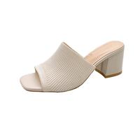 Sandales et Mules pour Femmes Chic et Elegant Pantoufles Antidérapantes à Talons Carrés Mule en Tricot Femme Confort et Respirantes à Bout Ouvert Sandale Décontractées Pantoufle Tendance