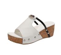 Sandales et Mules pour Femmes Été Confortable Pantoufles Bottine Cuir Noir Cowboy Sandales confortables à enfiler pour femmes, chaussures décontractées à plateforme, talon compensé, bout(White, 37)