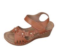 Sandales Et Nu -Pieds Femme Chaussure Confortable Sandales compensées pour femmes chaussures d'été 2025 à talons fleuris classiques à bout ouvert avec bride Chaussures Femme Compensées (Brown 41)