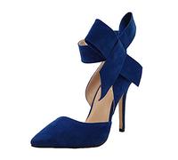 Sandales et Nu-Pieds Femme Ladies color Bow Big Fashion Summer High Solid Heels tempérament pointé sandales pour femmes(Blue,37)