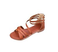 Sandales et Nu-Pieds Femmes Confortable Sandales Plates pour Femmes Décontracté Style Romain Croisé Cheville Élastique Sangle Une Bande Sandales D’été Plates Pas Cher Spartiate Chaussures Plates