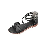 Sandales et Nu-Pieds Femmes Confortable Sandales Plates pour Femmes Décontracté Style Romain Croisé Cheville Élastique Sangle Une Bande Sandales D’été Plates Pas Cher Spartiate Chaussures Plates