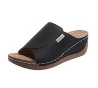 Sandales Et Pantoufles DéContractéEs à Semelle éPaisse Et Bout Exposé En Cuir De Couleur Unie Pour Femmes Bottes CompenséEs Noires Pour Femmes Avec Talon Black 38