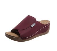 Sandales et Pantoufles décontractées en Cuir de Couleur Unie pour Femmes, Bout exposé, Semelle épaisse (43) #130