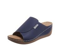 Sandales et pantoufles décontractées pour femme - En cuir uni - Bout exposé - Semelle épaisse, BU1, 43 EU