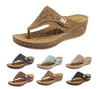 Sandales éTé Femme Chaussures Pantoufles Compensées pour Femmes Sandales avec Soutien de la voûte Plantaire Confortables Tongs habillées été Marche Mules en Cuir Mode Bout Ouvert (A03-Brown, 41)