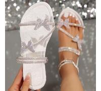 Sandales femme à brides multicolores avec cristaux en forme de nœud papillon, sandales à enfiler mode française en argent pouvant être portées de deux manières, convenant pour les sorties, le shopping