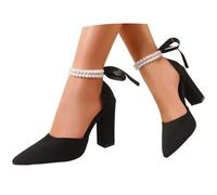 Sandales Femme à Talon carré Confortable avec Boucle Perle, Collection Printemps-été, Chaussures élégantes pour Tenues décontractées et habillées, Semelle antidérapante Stable, Hauteur de Talon 5 cm