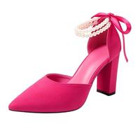 Sandales Femme à Talon carré Confortable avec Boucle Perle, Collection Printemps-été, Chaussures élégantes pour Tenues décontractées et habillées, Semelle antidérapante Stable, Hauteur de Talon 5 cm