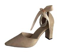 Sandales Femme à Talon carré Confortable avec Boucle Perle, Collection Printemps-été, Chaussures élégantes pour Tenues décontractées et habillées, Semelle antidérapante Stable, Hauteur de Talon 5 cm