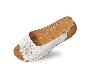 Sandales Femme Ces élégantes Chaussures compensées à Bout Ouvert pour, avec Dessus en Cuir et Chaussons Fleuris,Ont des Chaussures Confortables et Pleines de tempérament. (White, 41)