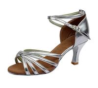 Sandales Femme Chaussures de Danse Latine Fille Med-Talons Chaussures en Satin Party Tango de Danse