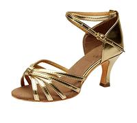 Sandales Femme Chaussures de Danse Latine Fille Med-Talons Chaussures en Satin Party Tango de Danse
