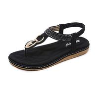 Sandales Femme Chaussures Sandales en PU Cuir Bohemia Flat Flip Flops Été Noir 36