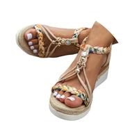 Sandales Femme Compensé Talonnées Sandale Légères Plateforme Chaussures Compensées Plateforme Sandales Confortables Antidérapante Orthopedique Sandale Confortable Compensée Chaussure (Beige, 38)