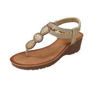 Sandales Femme Compensées Été, Sandales Tongs à Talon Compensé avec Strass Brillants, Chaussures de Plage Élégantes à Semelle Antidérapante, Style Bohème pour Vacances, Soirées et Sorties
