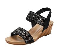Sandales Femme Compensées Orthopedique Blanches Sandales Compensées Pour Femmes Pour Dames Toe Bohême Chaussures De Plage Chaussures Femme Confort Chic (Black 38)